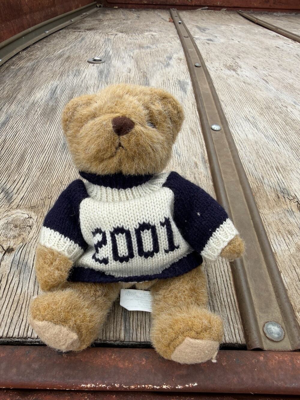 Vintage Russ Berrie Varsity Bear 2001 Teddy Bear Knit Sweater Graduation Plush
